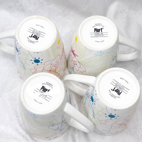 PIER 1‎ Coffee Cup Set of 4 Dolomite Floral Collection Multicolor Flowers White - Picture 4 of 13